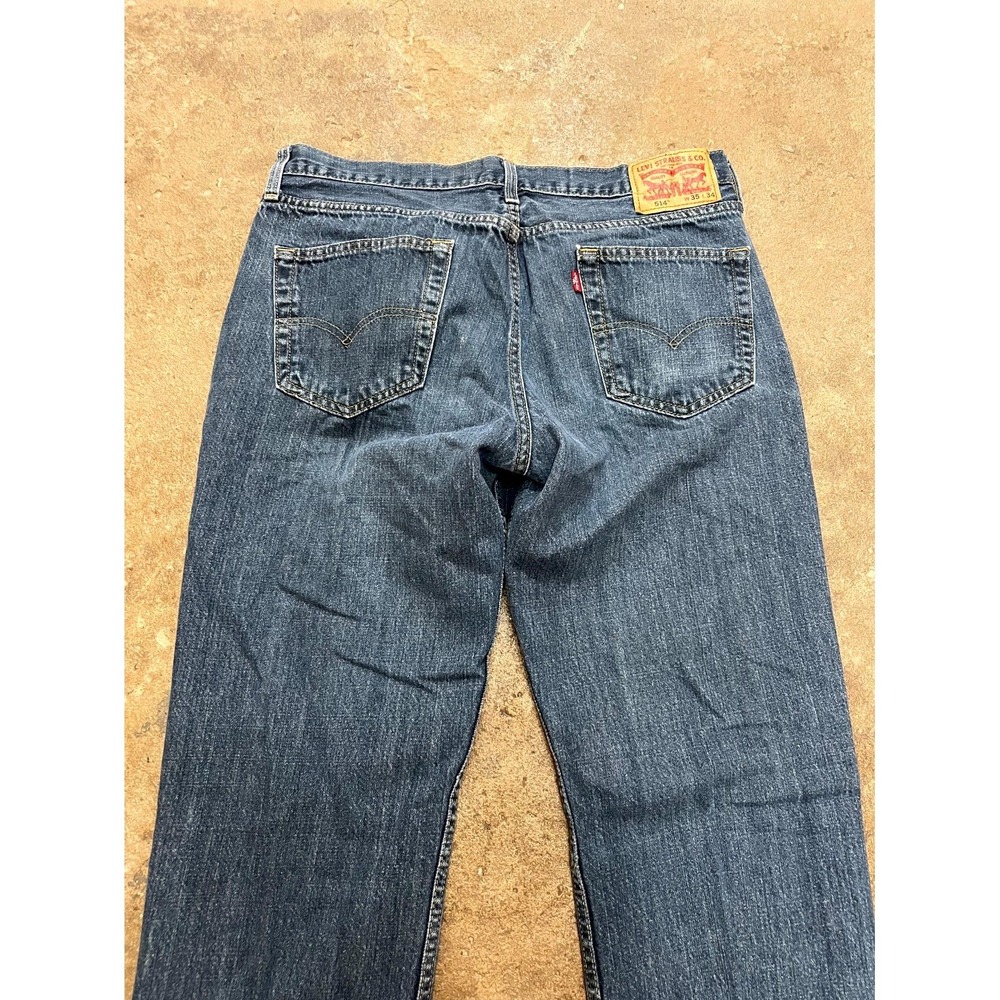 Levi's 514 Regular Straight Fit Jeans Mens 35x34 Blue Denim Dark Wash Mid Rise - Picture 12 of 16